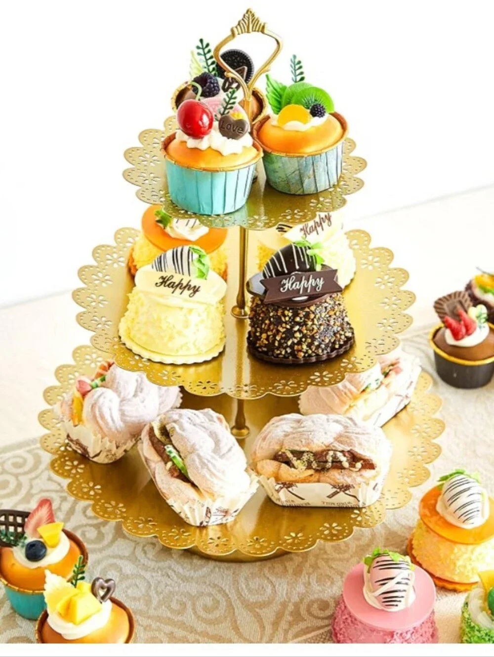 11 PC Gold Dessert Serving Set - Elegant Party Cake Stands & Trays NIB